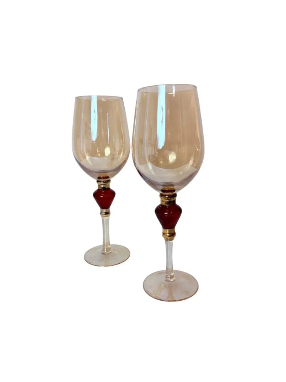 Pier 1 Amber Wine Glasses Set of 2 VTG Elegant Holiday Goblets Bar Cart Decor